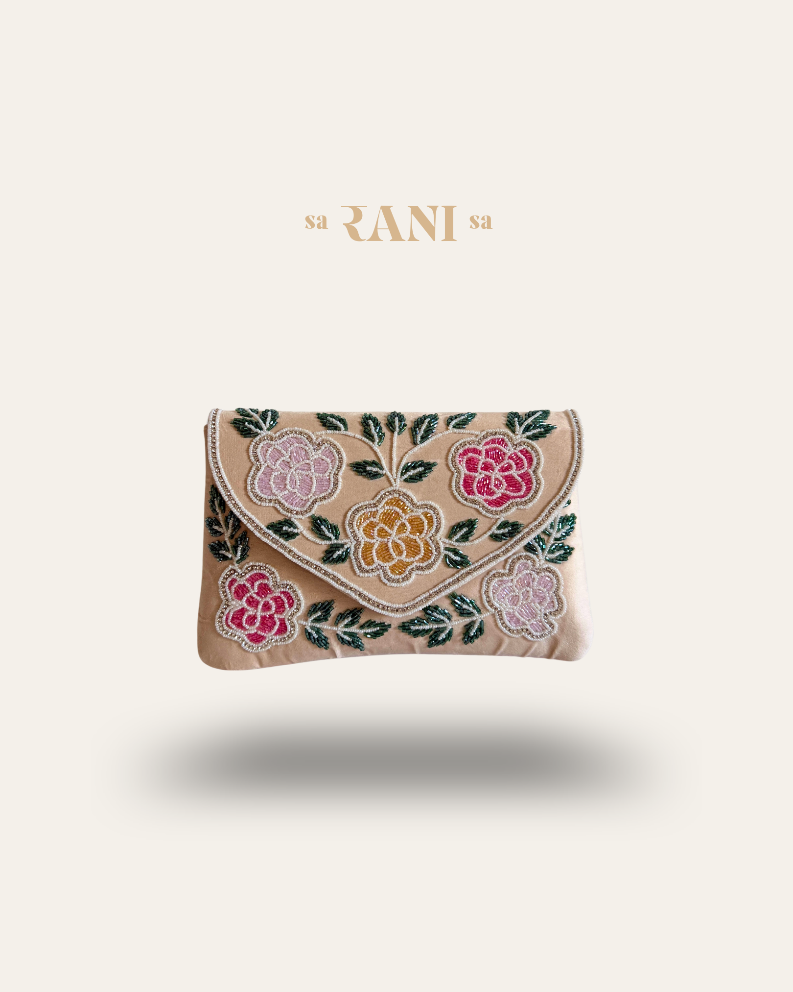 Hand-Embroidered Botanical Clutch