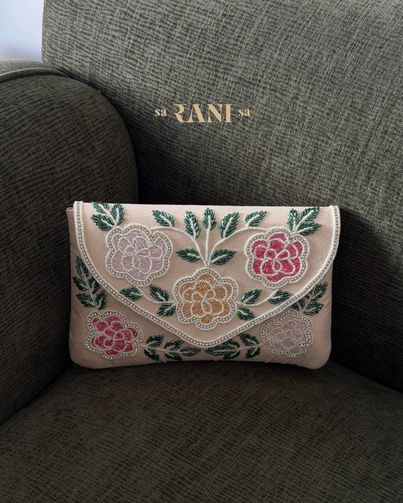 Hand-Embroidered Botanical Clutch
