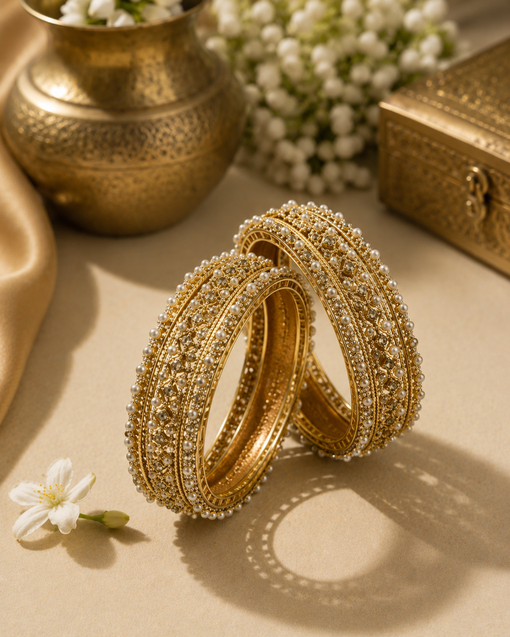 Jaali Pearl & Crystal Bangle