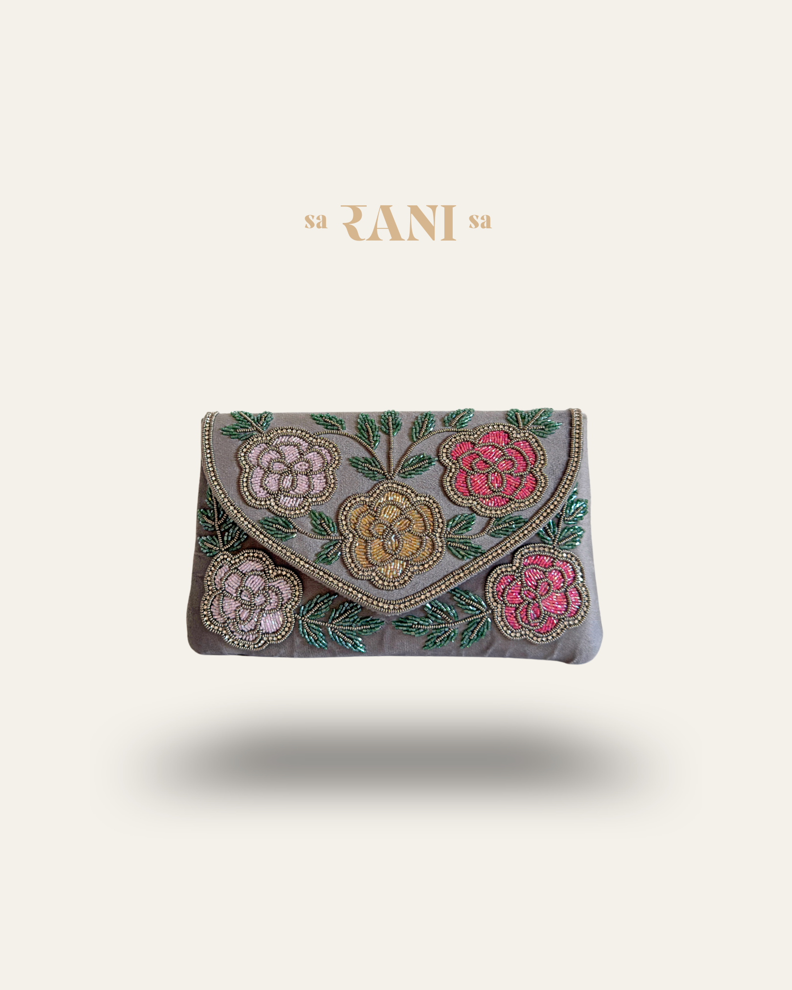 Hand-Embroidered Botanical Clutch