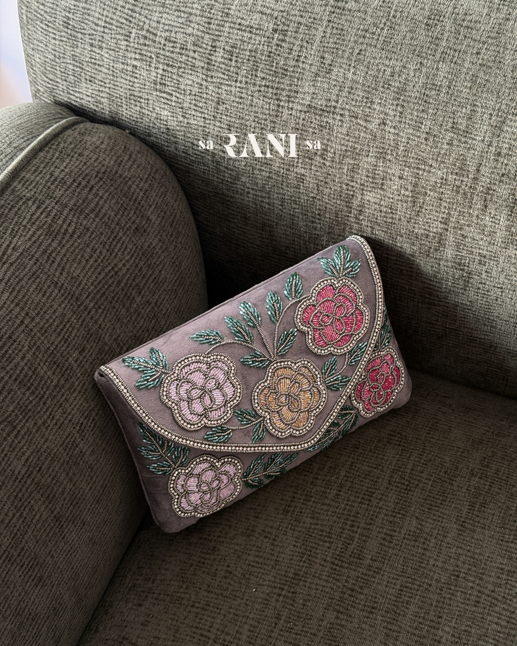 Hand-Embroidered Botanical Clutch