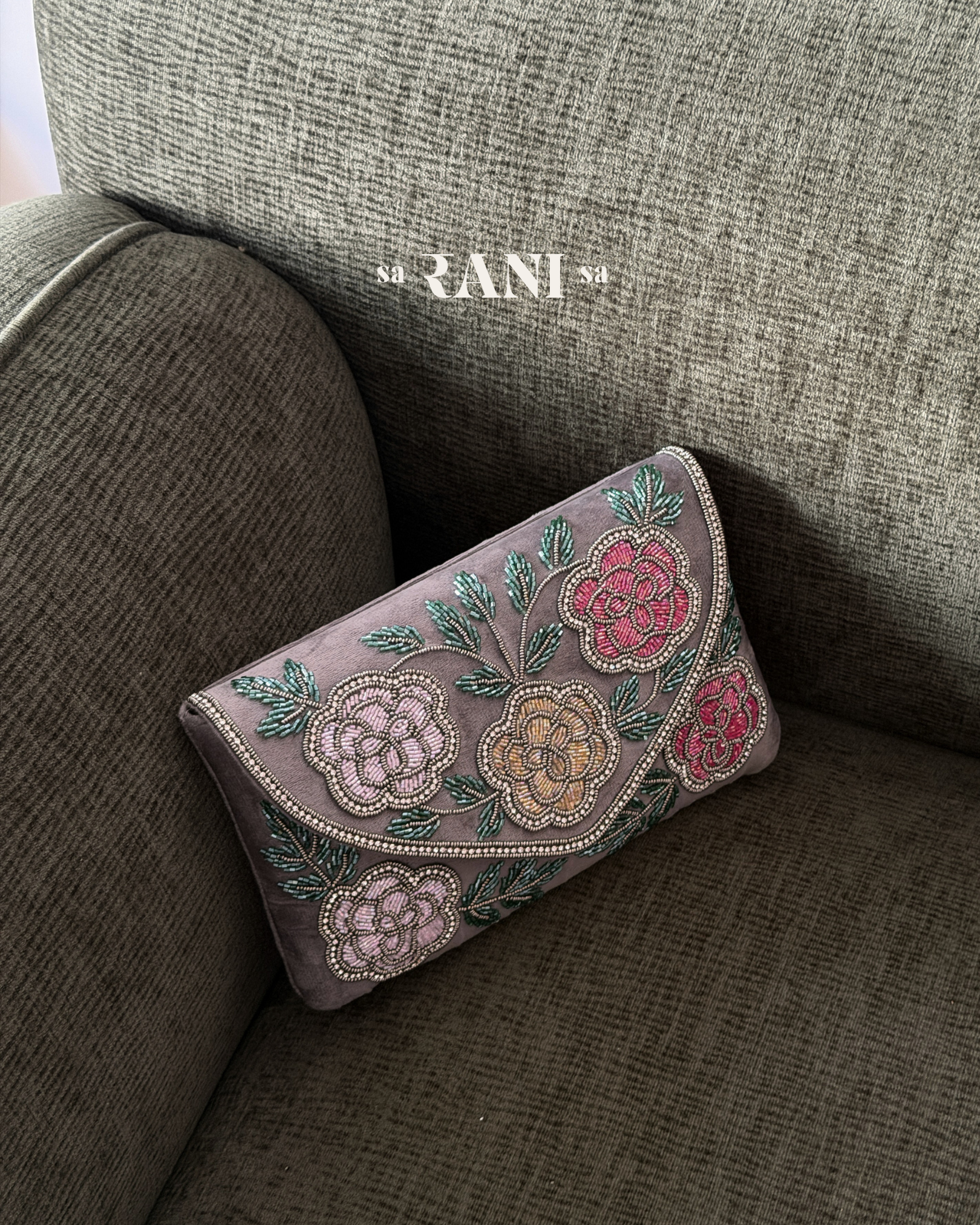 Hand-Embroidered Botanical Clutch