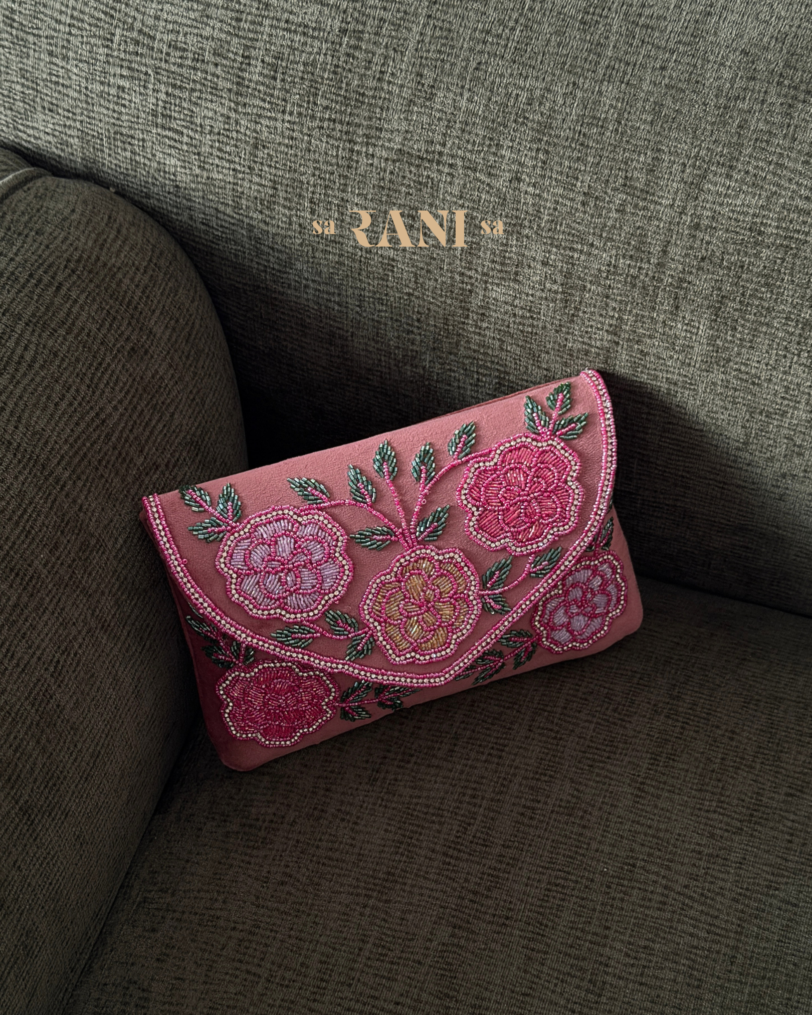 Hand-Embroidered Botanical Clutch