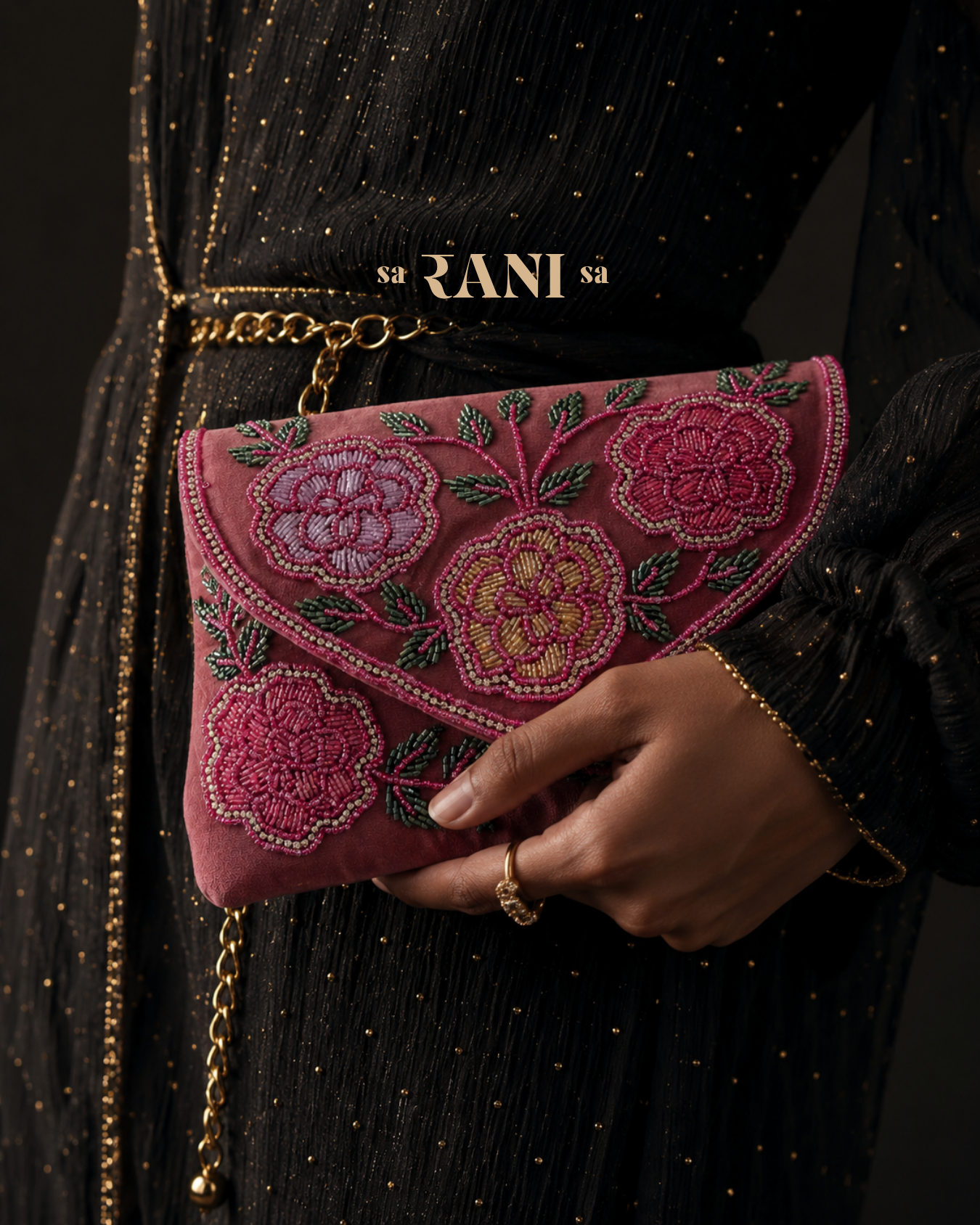 Hand-Embroidered Botanical Clutch