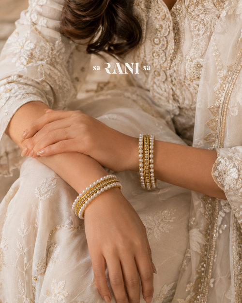 Dual Pearl Kada With Stone