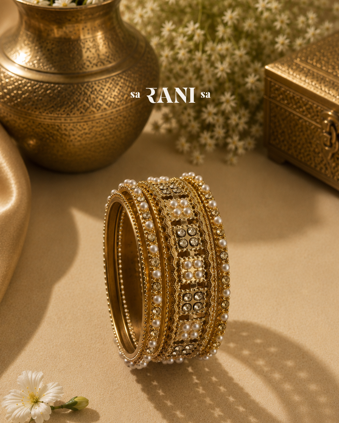 Traditional Pearl Crystal Bangle Set
