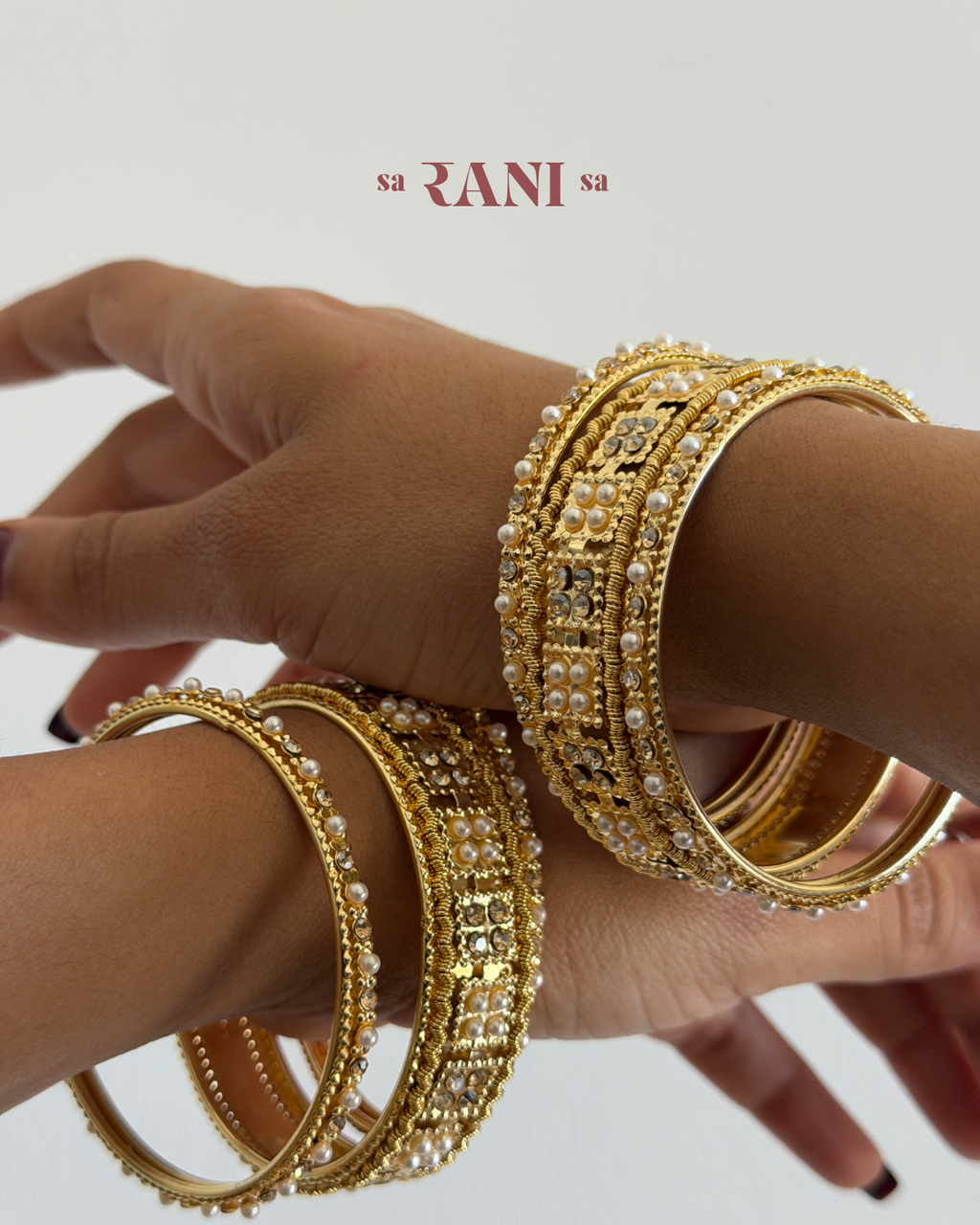 Traditional Pearl Crystal Bangle Set