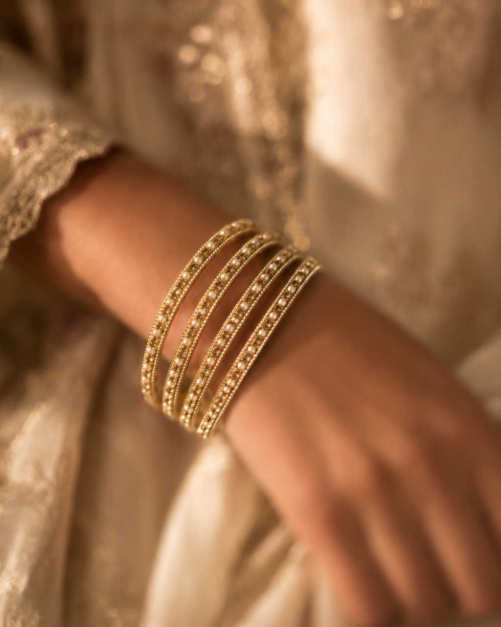 Crystal Pearl Bangle Stack