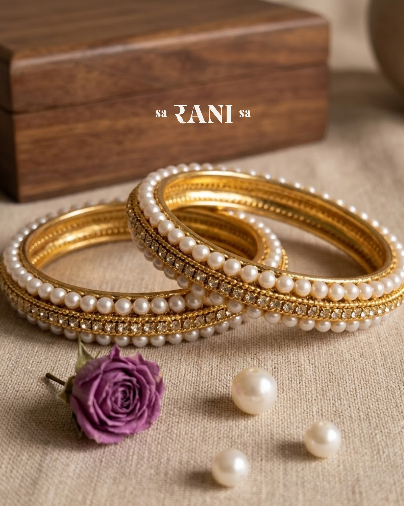 Dual Pearl Kada With Stone