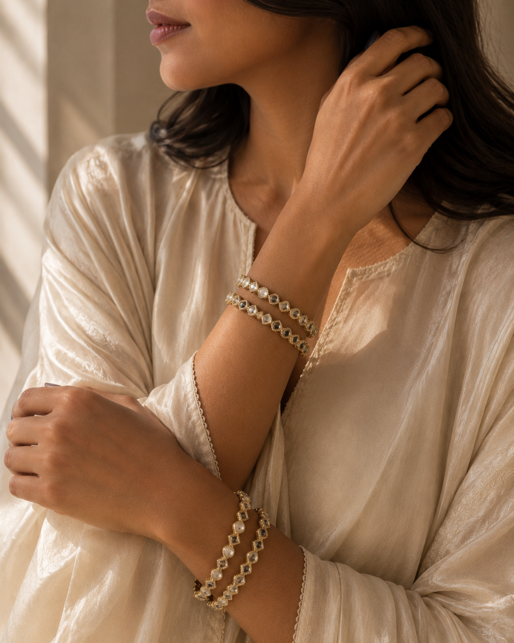 gemstone bangle in dubai, desi girl fashion in dubai, maximalist fashion, indian fashion, indian jewellery
