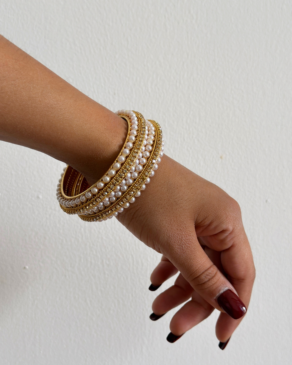 Dual Pearl Kada With Stone