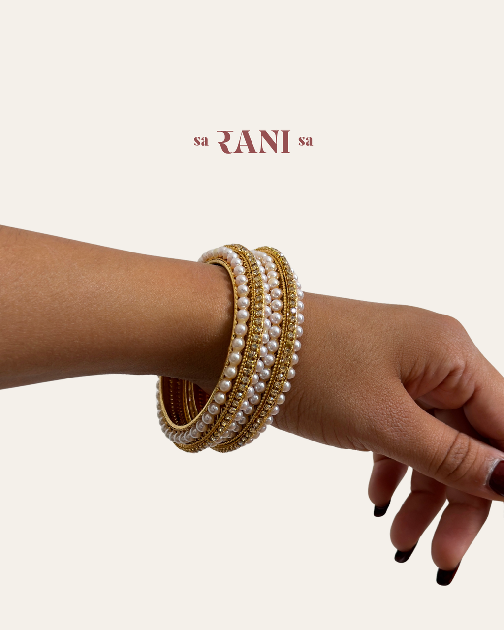 Dual Pearl Kada With Stone