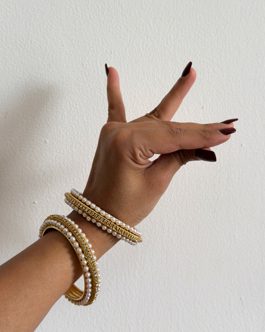 Dual Pearl Kada With Stone