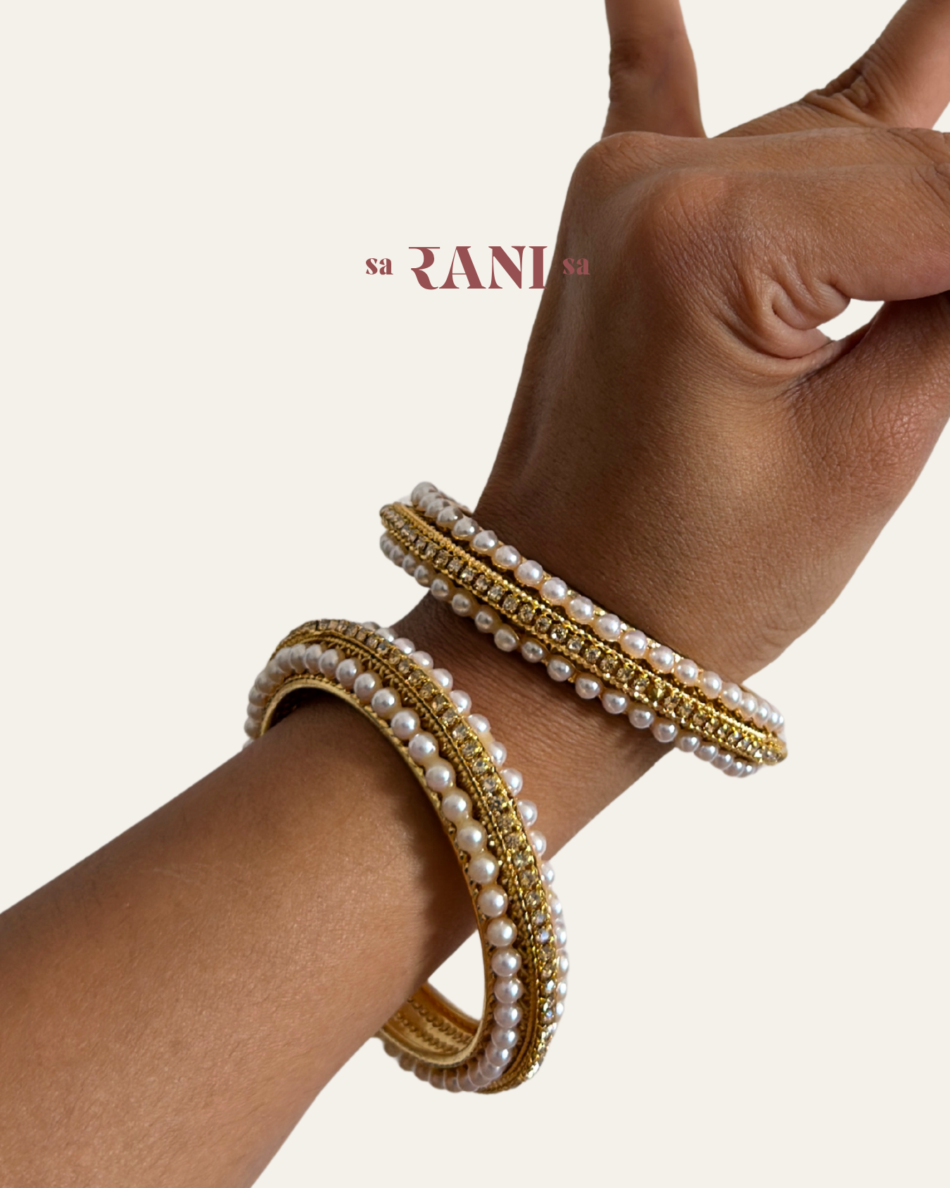 Dual Pearl Kada With Stone