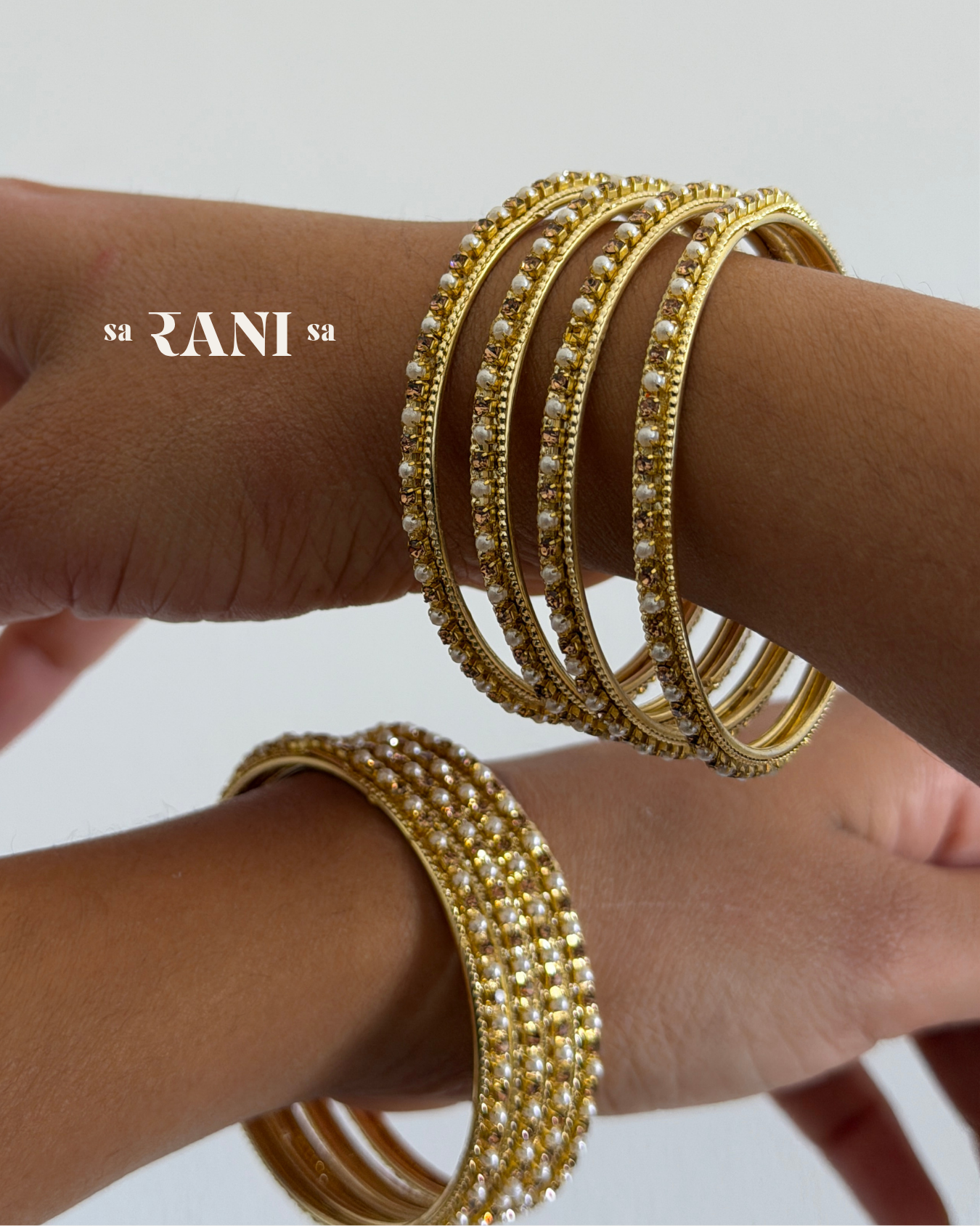 Crystal Pearl Bangle Stack