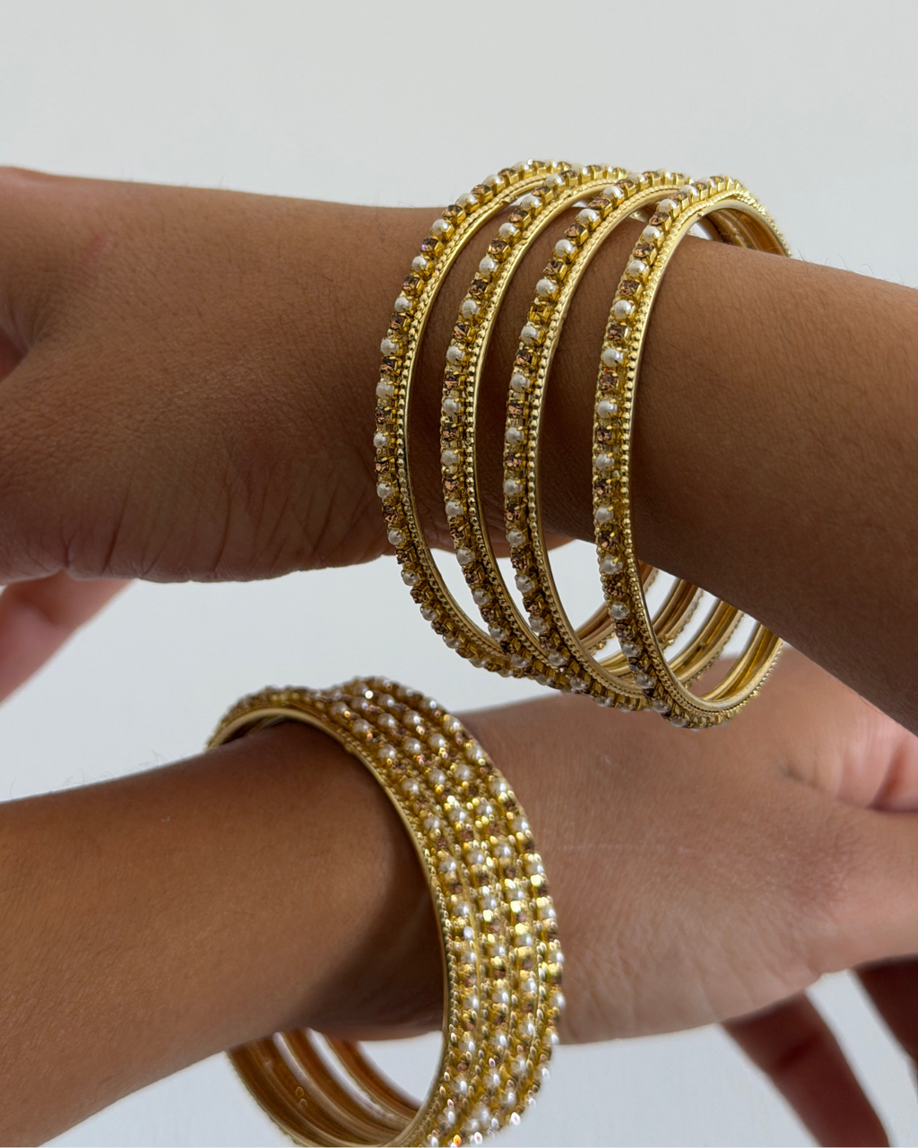 Crystal Pearl Bangle Stack