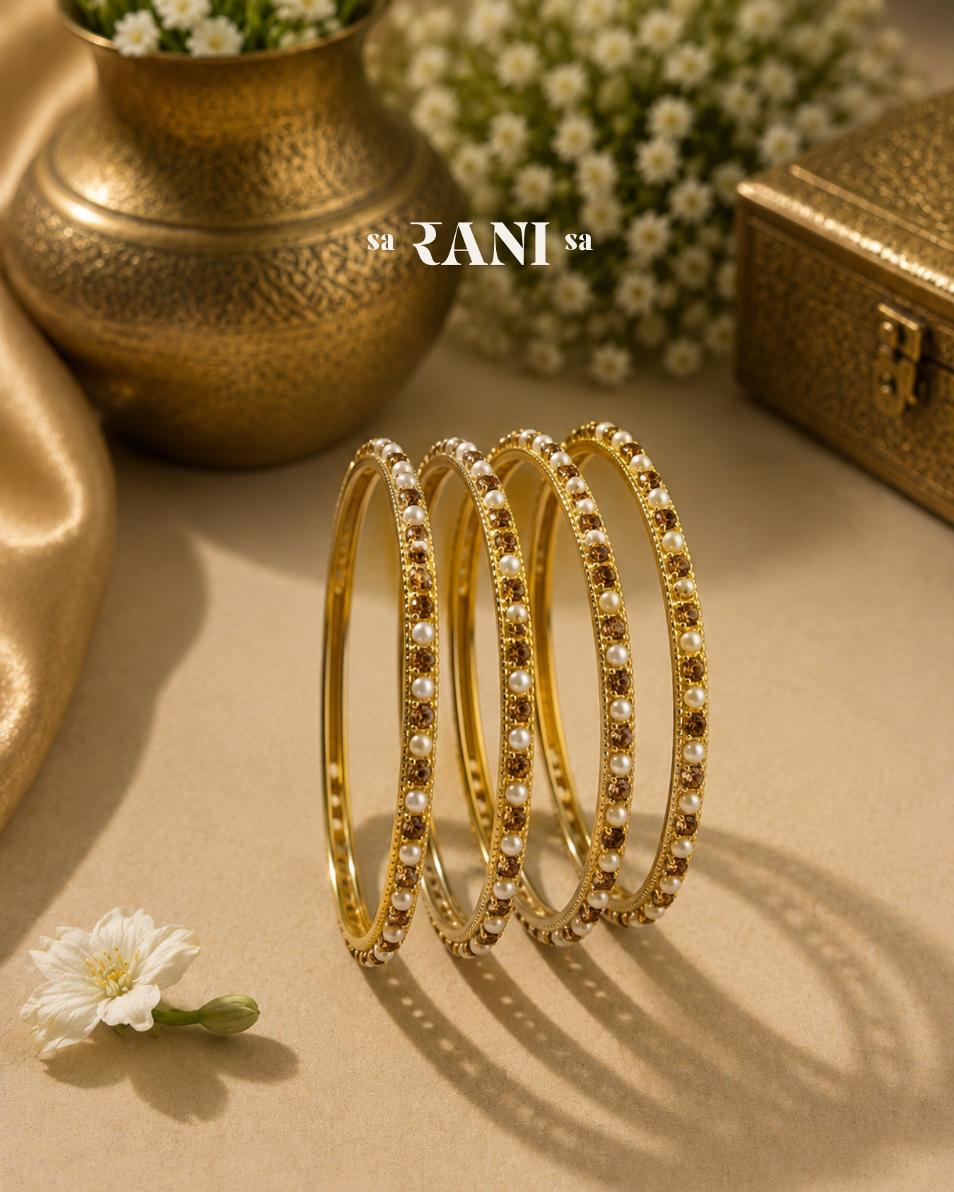 Crystal Pearl Bangle Stack