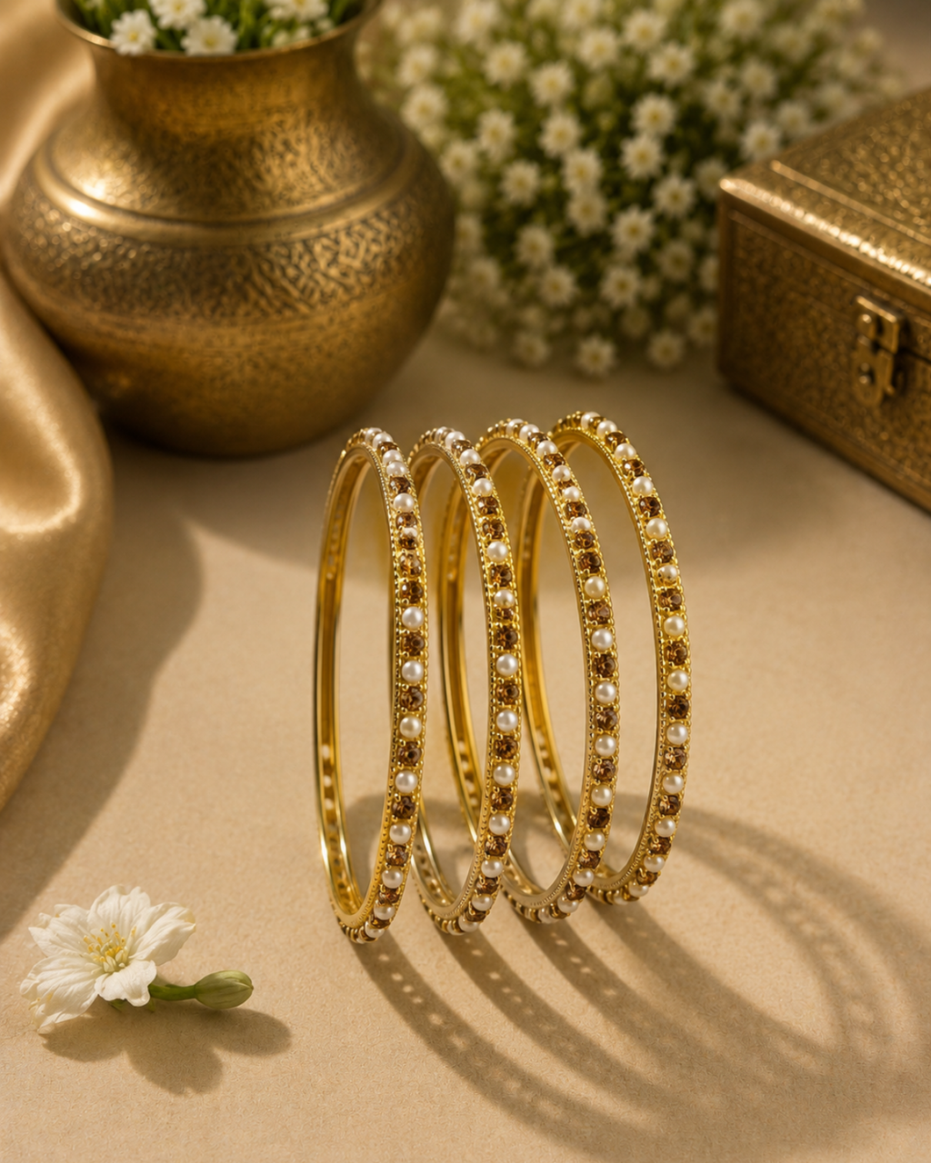 Crystal Pearl Bangle Stack