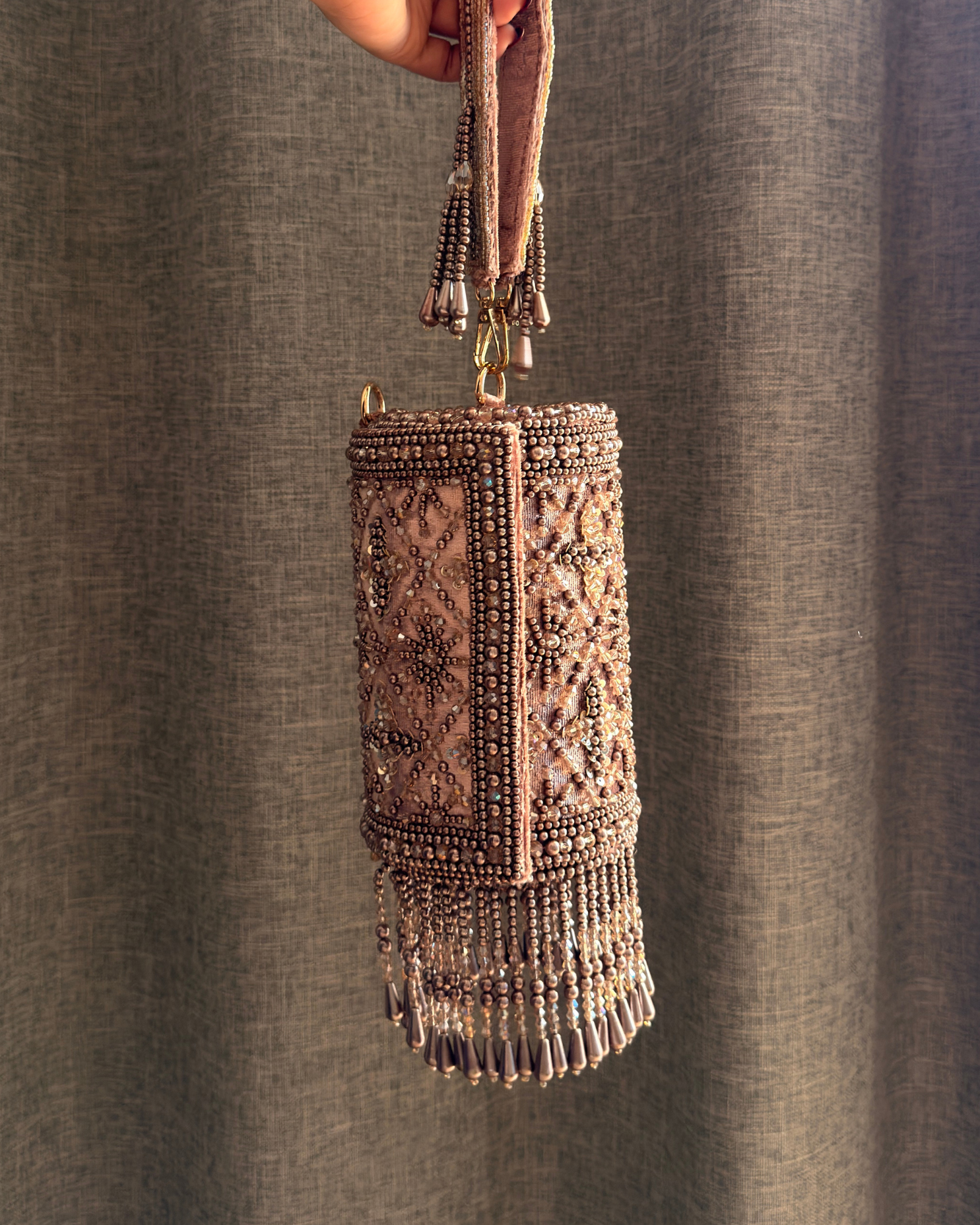 Handcrafted Luxury Barrel Embellished Bag | Dholki