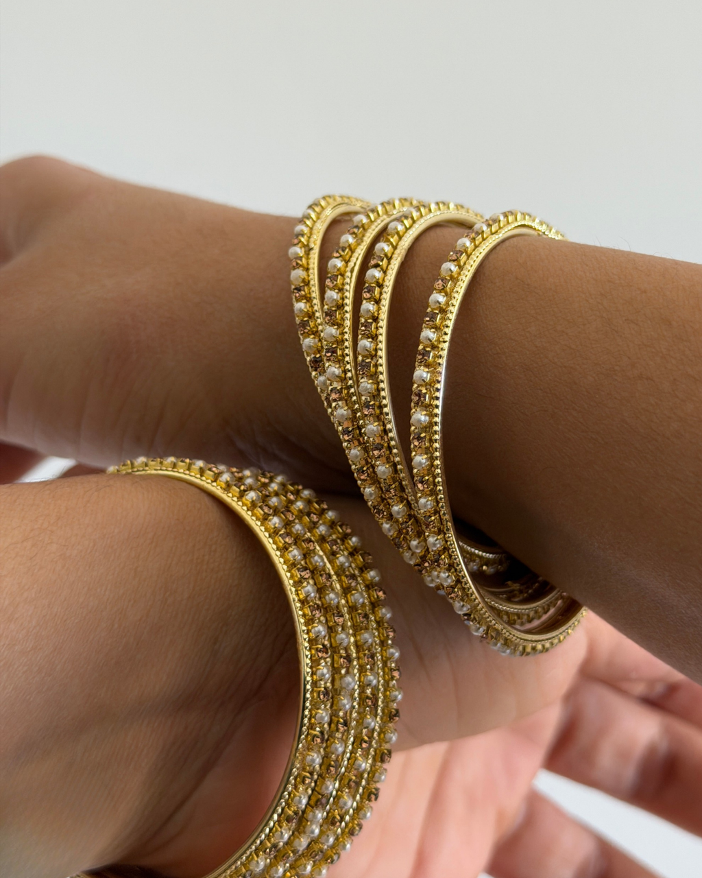 Crystal Pearl Bangle Stack