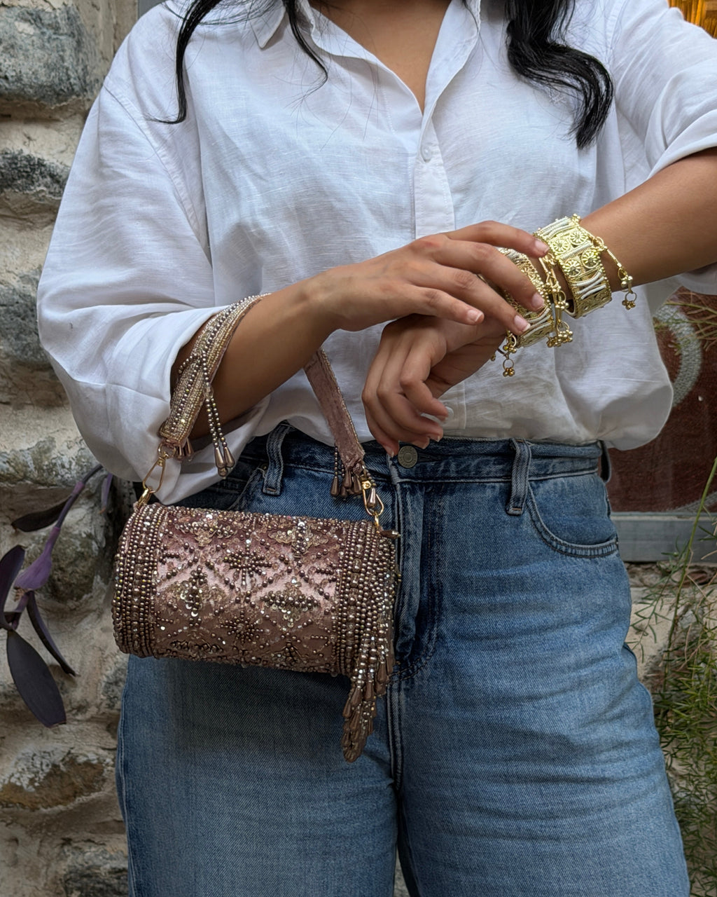 Embellished Barrel bag, good for navaratari
